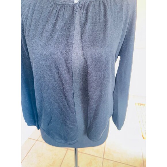 Forté Womens Medium Black Silk & Cashmere Long Sleeve M Cardigan Preppy Classic - Picture 10 of 11